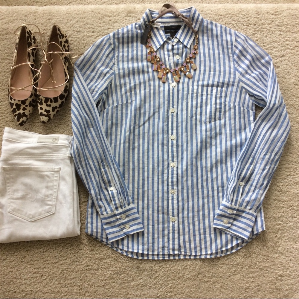 J. Crew Blue and White Striped Button Down Shirt - Picture 2 of 5